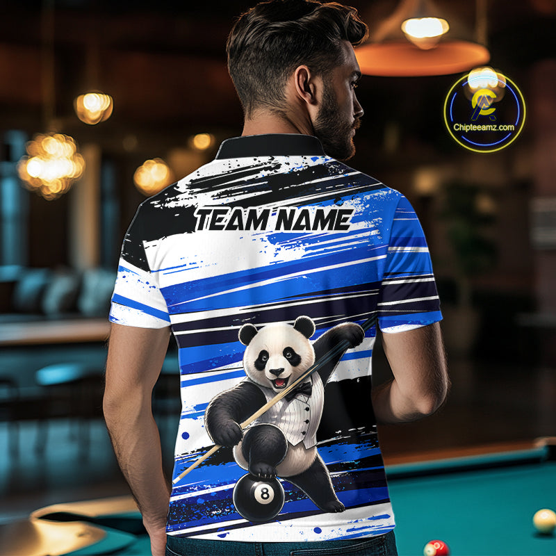 Person wearing a polo shirt with a panda design and 'Team Name' text in a bar setting.