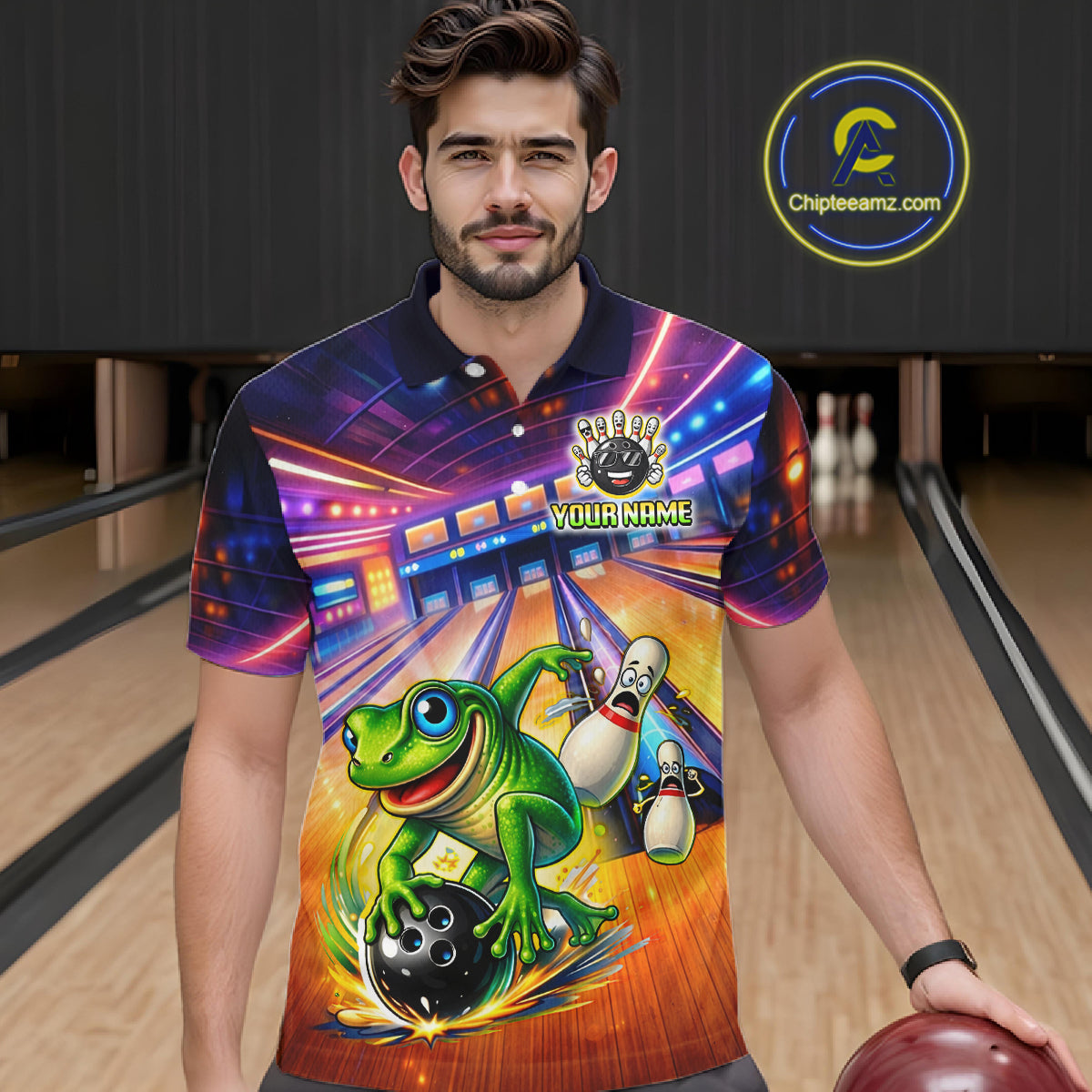 Custom Funny Frog Bowling Shirt for Men Polo & 1/4-Zip Bowling Team Jersey League QZT843