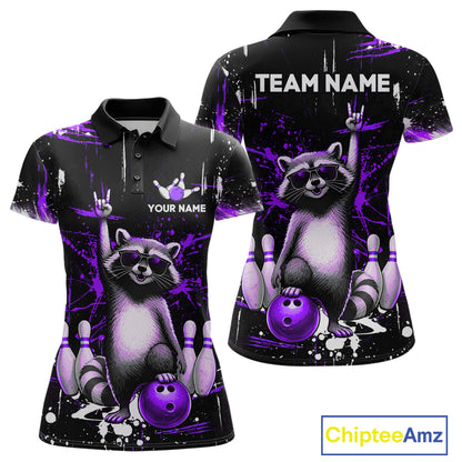 Custom Purple Funny Raccoon Bowling Shirt for Women Bowling Jersey Polo & 1/4-Zip Bowling Outfit QZT892