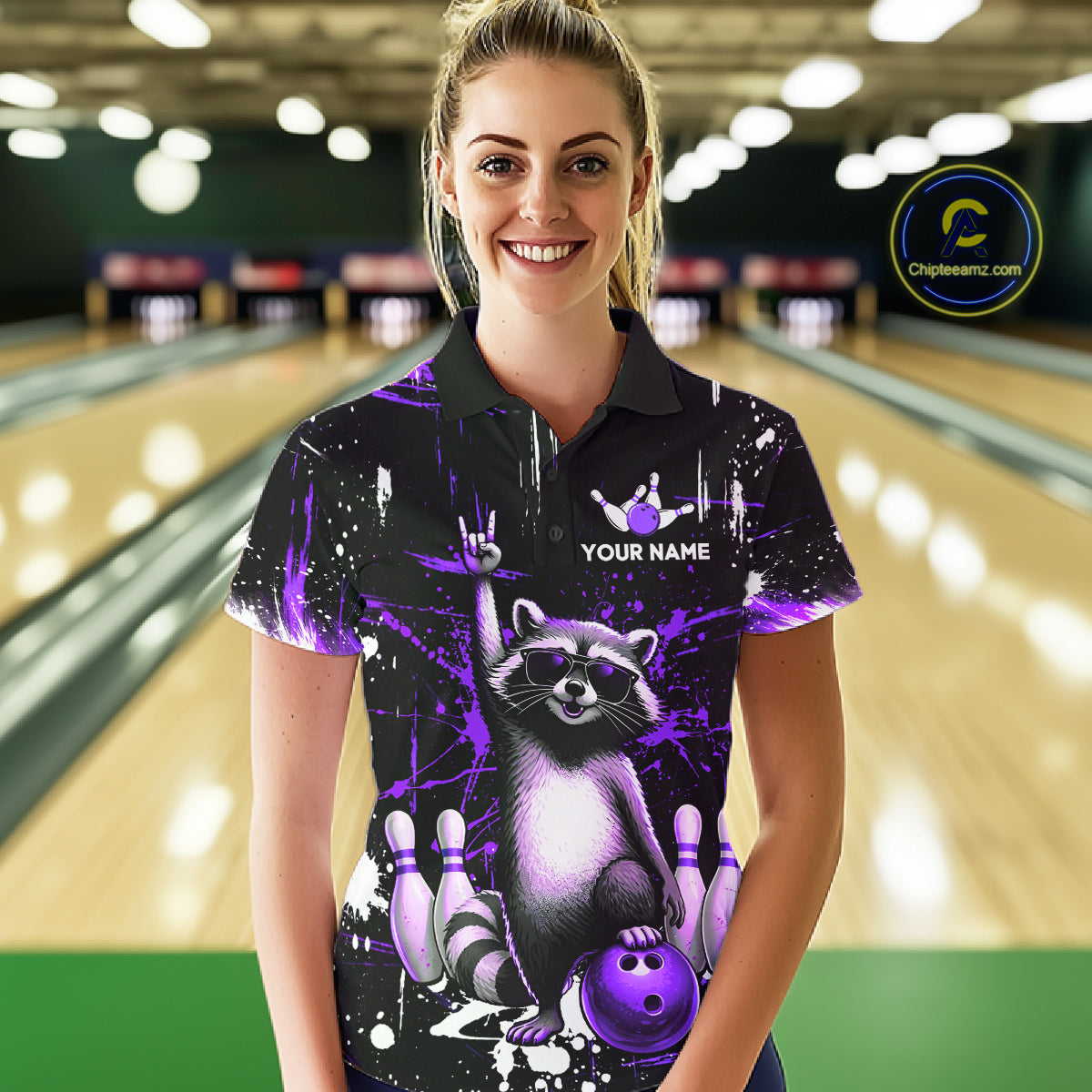 Custom Purple Funny Raccoon Bowling Shirt for Women Bowling Jersey Polo & 1/4-Zip Bowling Outfit QZT892