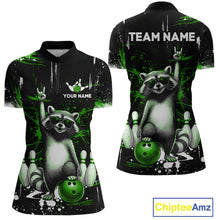 Load image into Gallery viewer, Custom Green Funny Raccoon Bowling Shirt for Women Bowling Jersey Polo &amp; 1/4-Zip Bowling Outfit QZT892