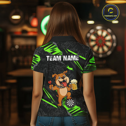 Green Funny Bulldog Dart Team Shirt for Women Custom Dart Jersey Dartboard Shirt DHT28