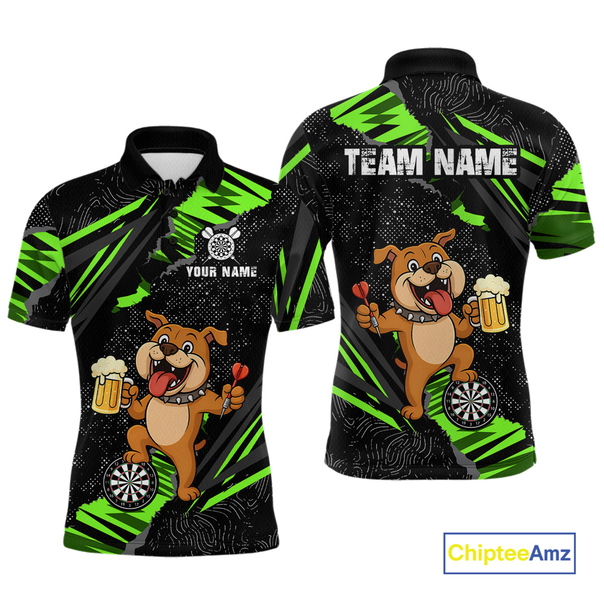 Green Funny Bulldog Dart Team Shirt for Men Custom Dart Jersey Dartboard Shirt DHT28