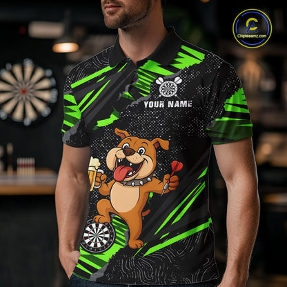 Green Funny Bulldog Dart Team Shirt for Men Custom Dart Jersey Dartboard Shirt DHT28