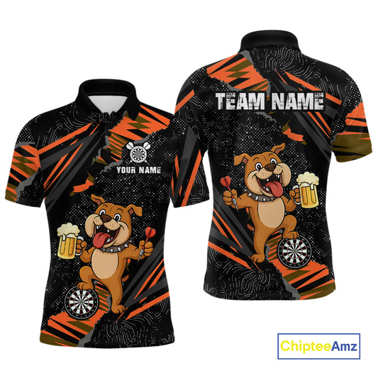 Orange Funny Bulldog Dart Team Shirt for Men Custom Dart Jersey Dartboard Shirt DHT28