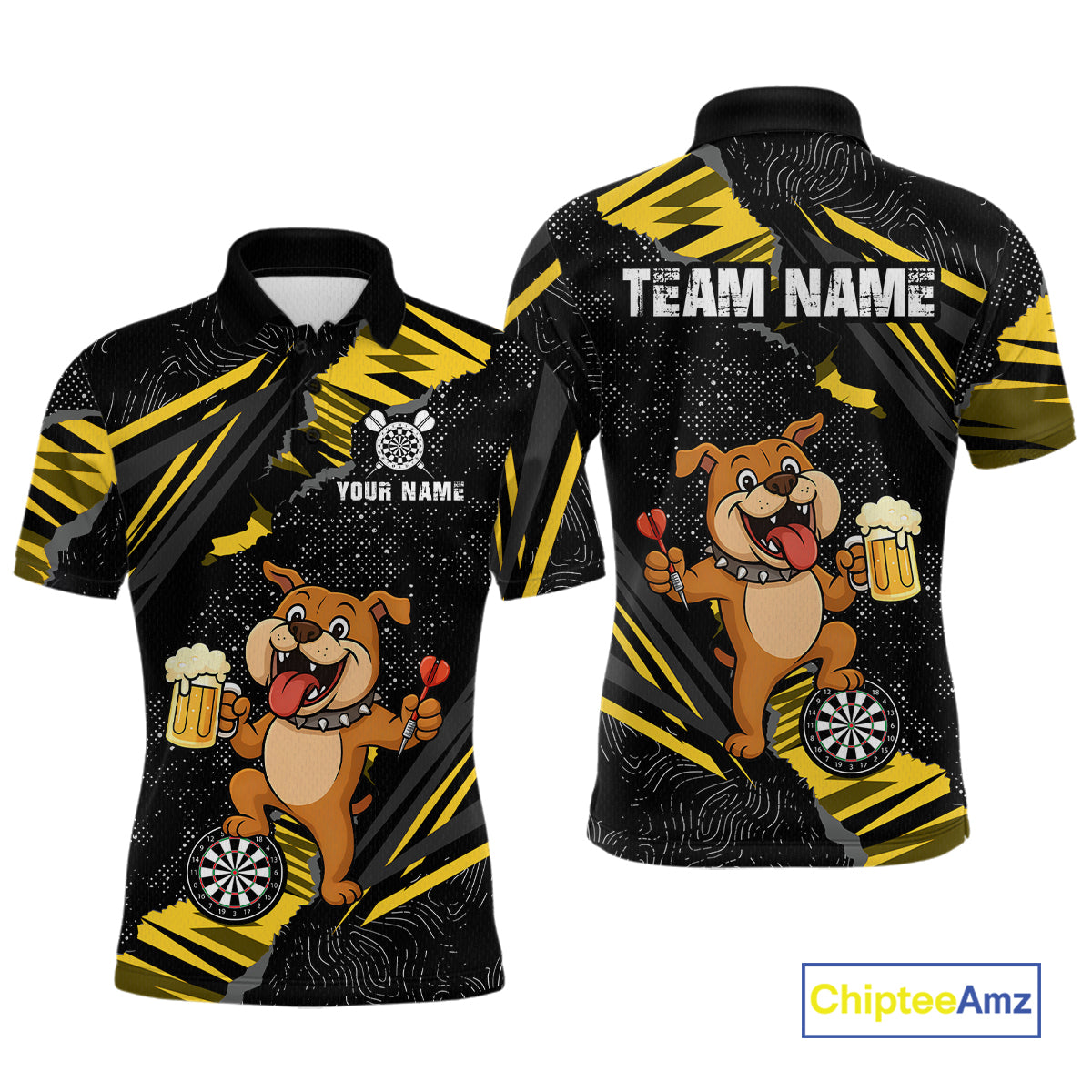 Yellow Funny Bulldog Dart Team Shirt for Men Custom Dart Jersey Dartboard Shirt DHT28