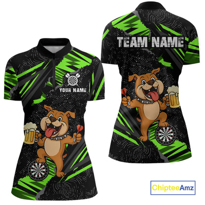 Green Funny Bulldog Dart Team Shirt for Women Custom Dart Jersey Dartboard Shirt DHT28