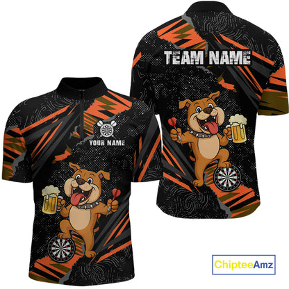 Orange Funny Bulldog Dart Team Shirt for Men Custom Dart Jersey Dartboard Shirt DHT28
