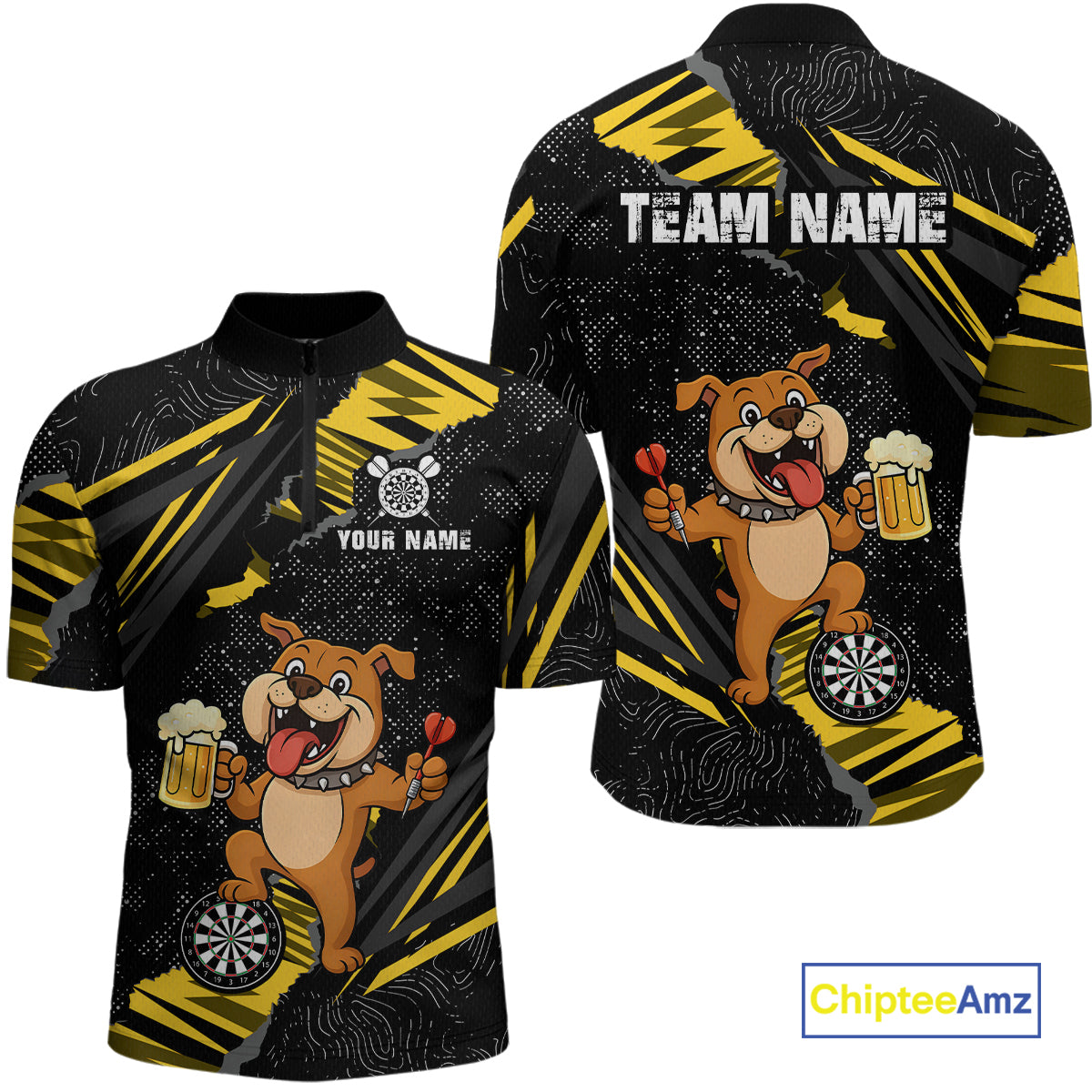 Yellow Funny Bulldog Dart Team Shirt for Men Custom Dart Jersey Dartboard Shirt DHT28