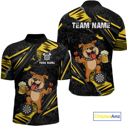 Yellow Funny Bulldog Dart Team Shirt for Men Custom Dart Jersey Dartboard Shirt DHT28