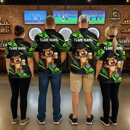 Green Funny Bulldog Dart Team Shirt for Men Custom Dart Jersey Dartboard Shirt DHT28
