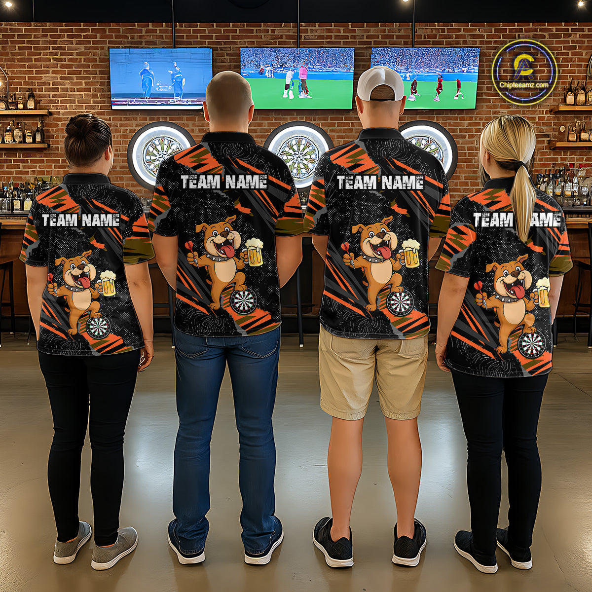 Orange Funny Bulldog Dart Team Shirt for Men Custom Dart Jersey Dartboard Shirt DHT28