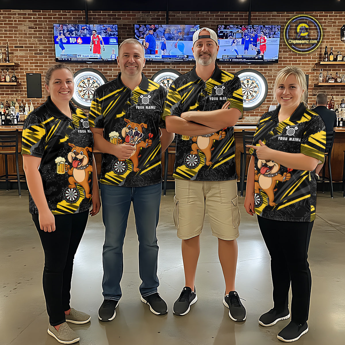 Yellow Funny Bulldog Dart Team Shirt for Men Custom Dart Jersey Dartboard Shirt DHT28