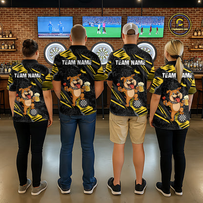 Yellow Funny Bulldog Dart Team Shirt for Men Custom Dart Jersey Dartboard Shirt DHT28