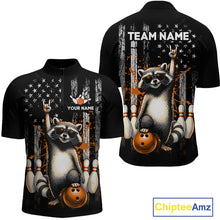 Load image into Gallery viewer, Two views of american flag shirt with raccoon design and customizable text on a white background