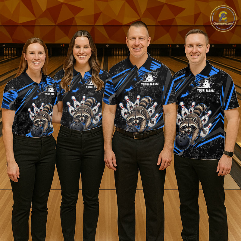 Personalized Blue Raccoon Bowling Shirt for Women Bowling Jersey League Polo & 1/4-Zip Outfit QZT1014