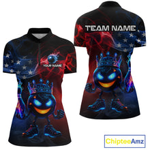 Load image into Gallery viewer, Custom American Flag Bowling Shirt Hero Bowling Ball Pin Polo &amp; 1/4 Zip Bowling Jersey for Women QZT800