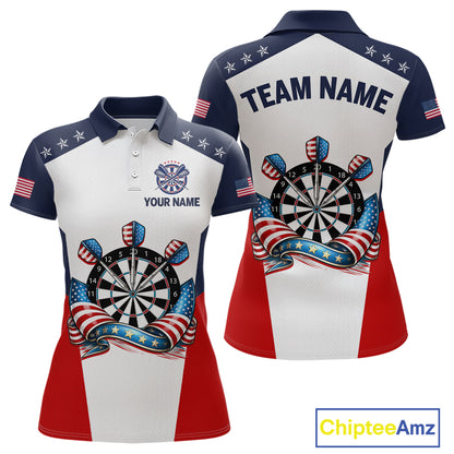 Custom American Flag Dart Shirt for Women Patriotic Dart Team Jersey Dartboard Polo & Quarter-Zip DHT15