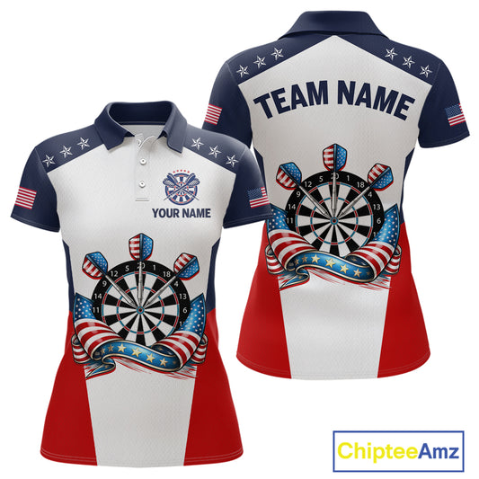 Custom American Flag Dart Shirt for Women Patriotic Dart Team Jersey Dartboard Polo & Quarter-Zip DHT15