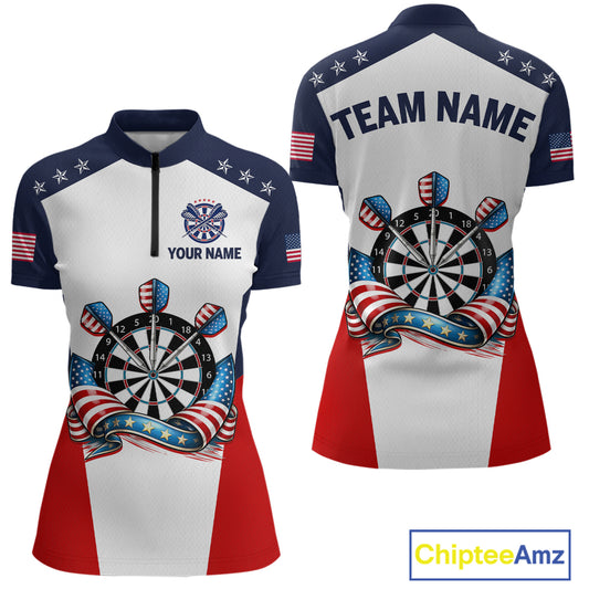 Custom American Flag Dart Shirt for Women Patriotic Dart Team Jersey Dartboard Polo & Quarter-Zip DHT15
