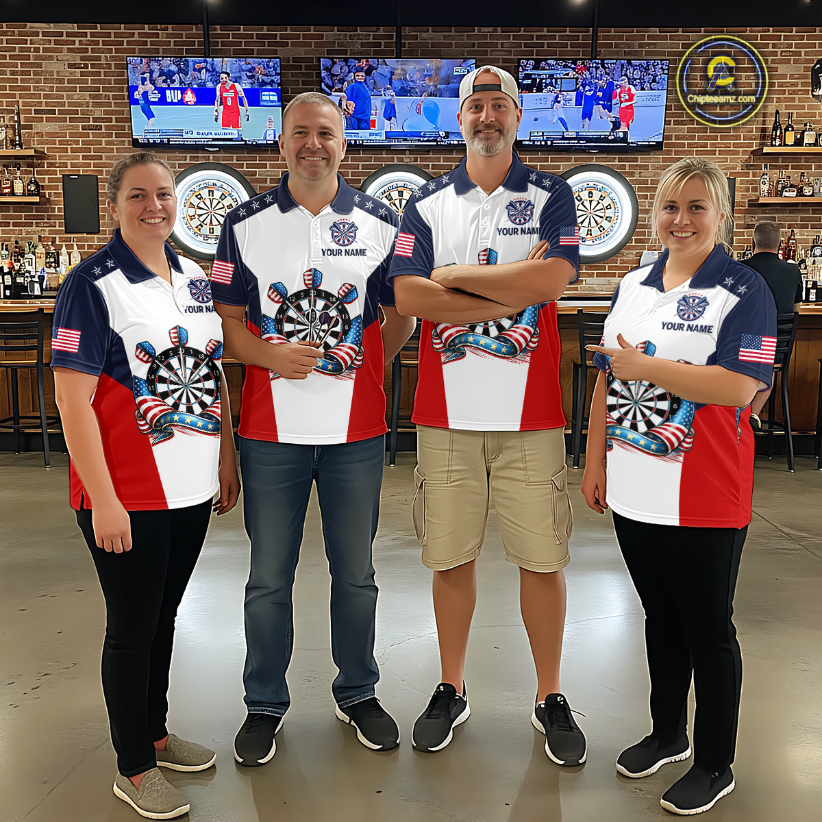 Custom American Flag Dart Shirt for Men Patriotic Dart Team Jersey Dartboard Polo & Quarter-Zip DHT15