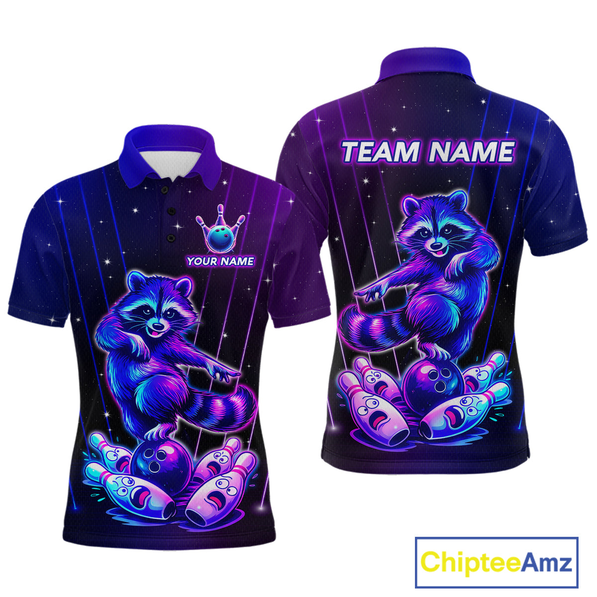 Neon Raccoon Bowling Shirt for Men Custom Bowling Team Jersey Polo & 1/4-Zip Bowling Outfit QZT848