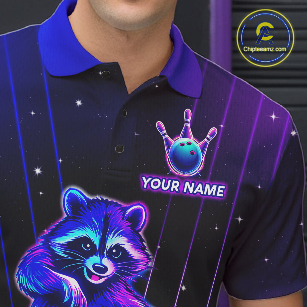 Neon Raccoon Bowling Shirt for Men Custom Bowling Team Jersey Polo & 1/4-Zip Bowling Outfit QZT848