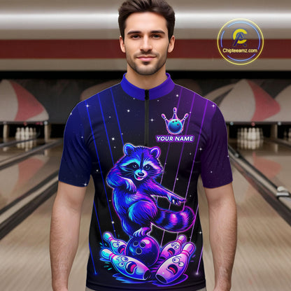 Neon Raccoon Bowling Shirt for Men Custom Bowling Team Jersey Polo & 1/4-Zip Bowling Outfit QZT848