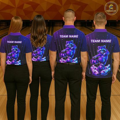 Neon Raccoon Bowling Shirt for Men Custom Bowling Team Jersey Polo & 1/4-Zip Bowling Outfit QZT848