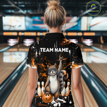 Load image into Gallery viewer, Custom Orange Funny Squirrel Bowling Shirt for Women Bowling Team League Polo &amp; Quarter-Zip QZT982