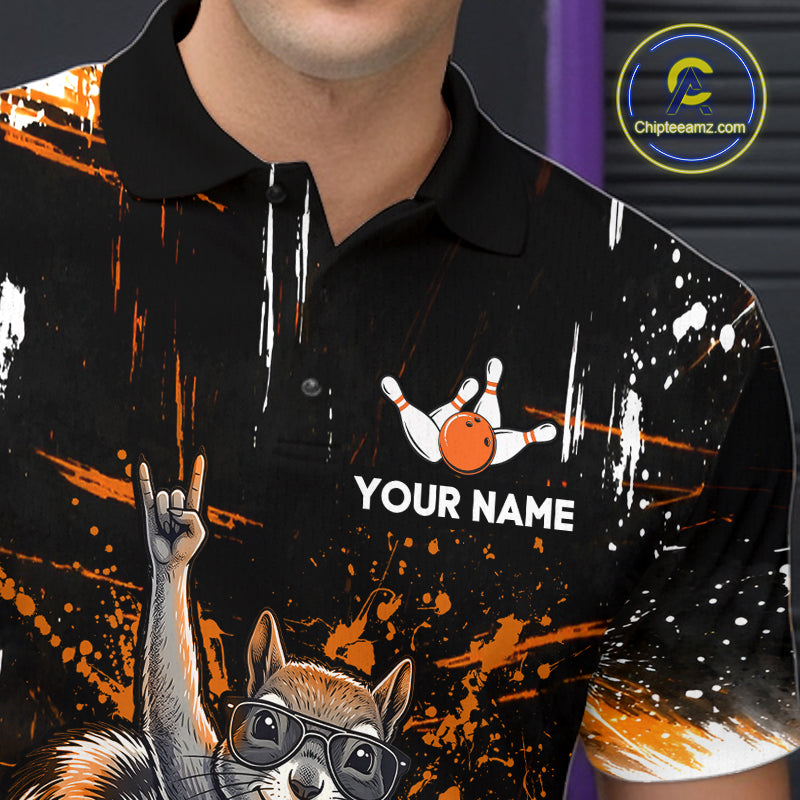 Custom Orange Funny Squirrel Bowling Shirt for Men Bowling Team League Polo & 1/4-Zip Bowling Outfit QZT982