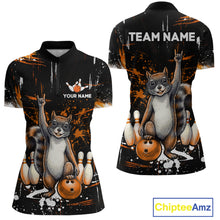 Load image into Gallery viewer, Custom Orange Funny Squirrel Bowling Shirt for Women Bowling Team League Polo &amp; Quarter-Zip QZT982