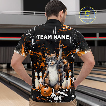 Custom Orange Funny Squirrel Bowling Shirt for Men Bowling Team League Polo & 1/4-Zip Bowling Outfit QZT982