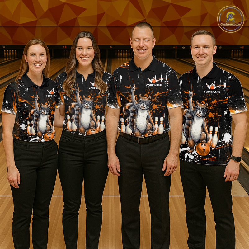 Custom Orange Funny Squirrel Bowling Shirt for Men Bowling Team League Polo & 1/4-Zip Bowling Outfit QZT982