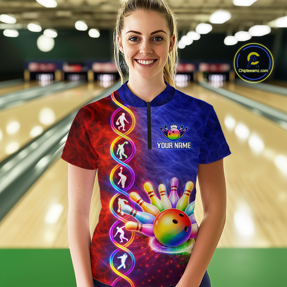 Personalized DNA Bowling Shirt for Women Bowling Team League Polo & 1/4-Zip Bowling Gift QZT854