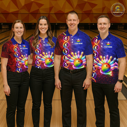 Personalized DNA Bowling Shirt for Men Bowling Team League Polo & 1/4-Zip Bowling Gift QZT854