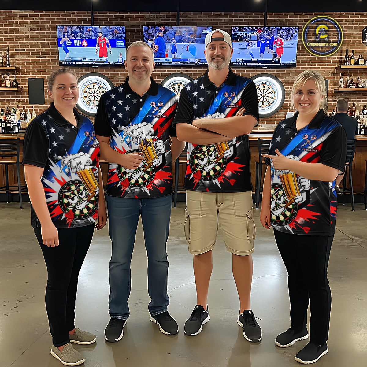 Custom American Flag Funny Beer Dart Shirt for Men Dart Team Jersey Dartboard Outfit DHT53