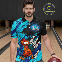 Load image into Gallery viewer, Custom Cyan Chicken Bowling Team Jersey Funny Bowling Shirt for Men Polo &amp; Quarter-Zip QZT1139
