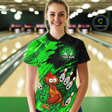 Load image into Gallery viewer, Custom Green Chicken Bowling Team Jersey Funny Bowling Shirt for Women Polo &amp; Quarter-Zip QZT1139
