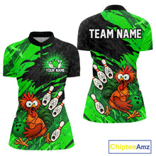 Load image into Gallery viewer, Custom Green Chicken Bowling Team Jersey Funny Bowling Shirt for Women Polo &amp; Quarter-Zip QZT1139