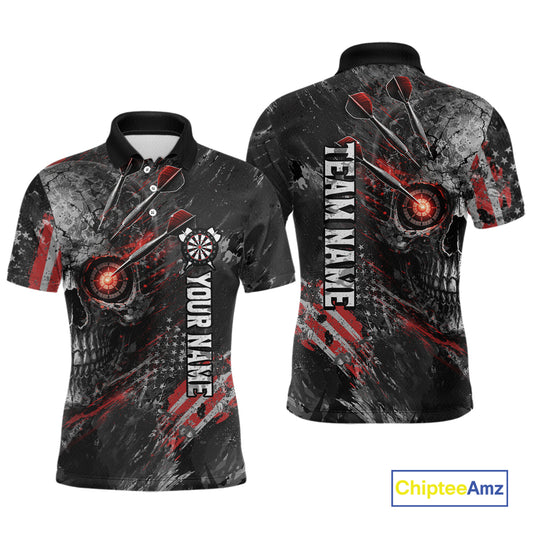 Personalized Skull Dart Team Shirt for Men Custom Red Dart Jersey Polo & 1/4-Zip Dartboard Shirt Outfit DHT23