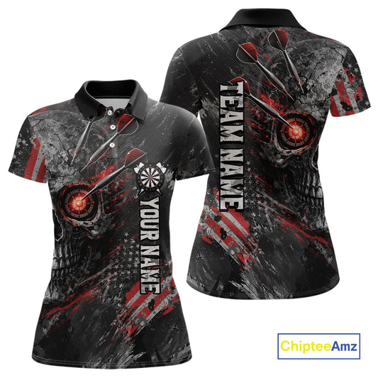 Personalized Skull Dart Team Shirt for Women Custom Red Dart Jersey Polo & 1/4-Zip Dartboard Shirt Outfit DHT23
