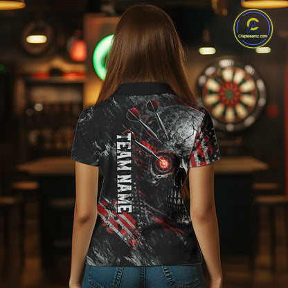 Personalized Skull Dart Team Shirt for Women Custom Red Dart Jersey Polo & 1/4-Zip Dartboard Shirt Outfit DHT23