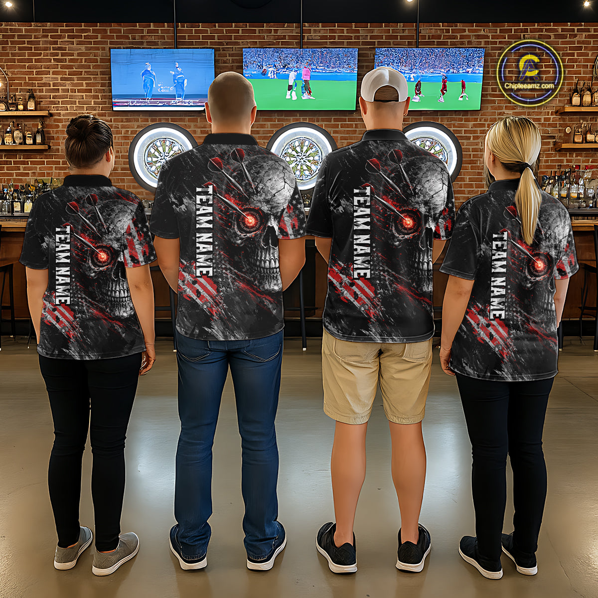 Personalized Skull Dart Team Shirt for Men Custom Red Dart Jersey Polo & 1/4-Zip Dartboard Shirt Outfit DHT23