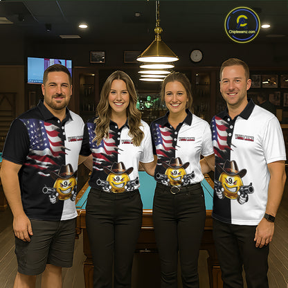 Custom American Flag Funny 8 Ball Pool Billiard Shirts for Women Billiard League Jersey Polo & 1/4 Zip BHT1