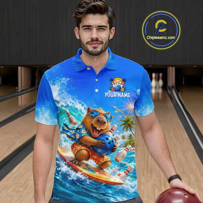 Custom Funny Capypara Surfing Bowling Team Shirt for Men Bowling Jersey League Polo & Quarter-Zip QZT1079