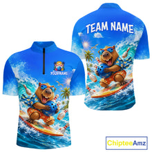 Load image into Gallery viewer, Custom Funny Capypara Surfing Bowling Team Shirt for Men Bowling Jersey League Polo &amp; Quarter-Zip QZT1079