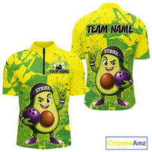 Load image into Gallery viewer, Yellow and green sports jersey with avocado character design and customizable text on a white background.