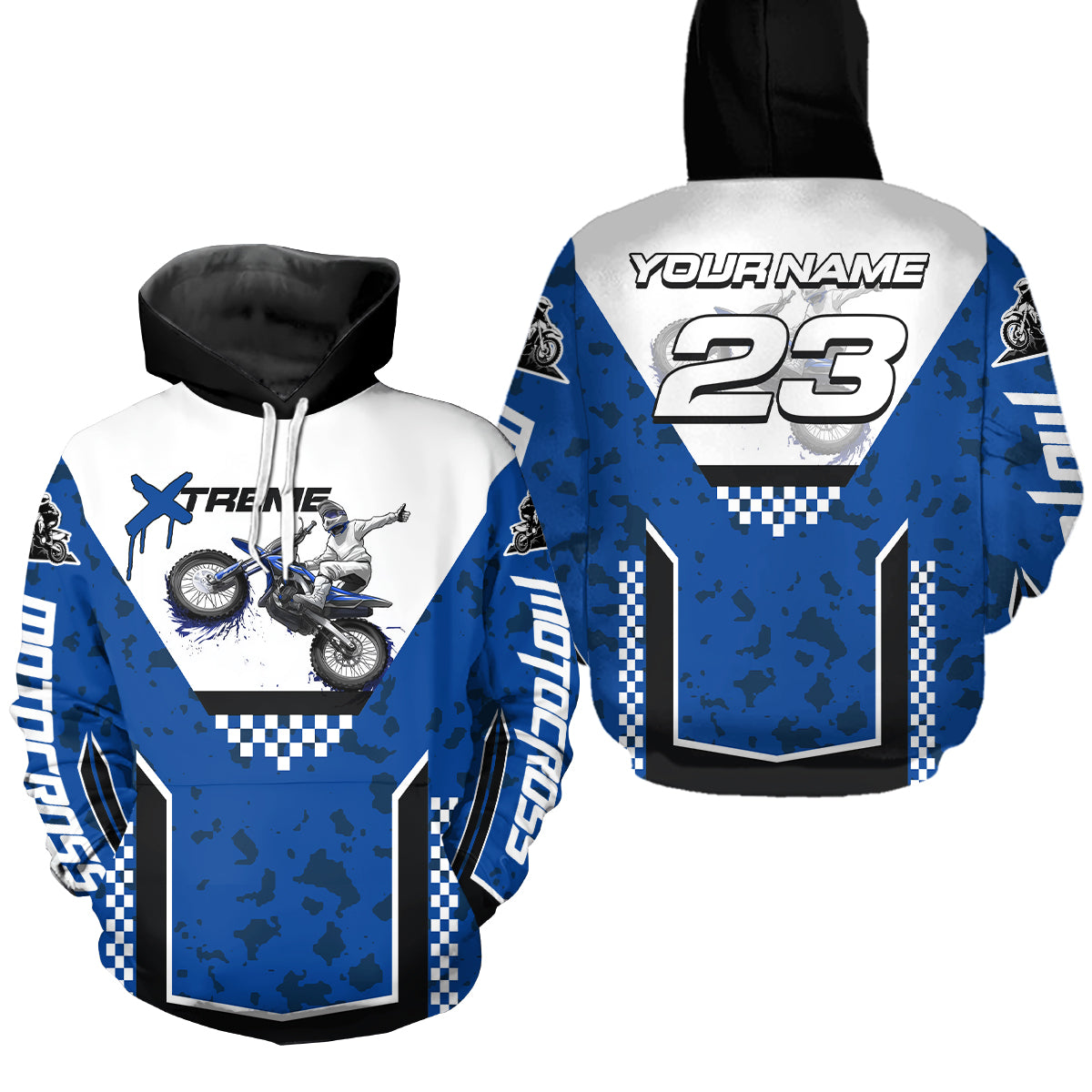 Blue Motocross Hoodie Dirt Bike Hoodie Kid Adults UPF30+ Custom Racing Sweatshirt MotoX MHT300