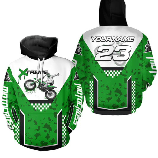 Green Motocross Hoodie Dirt Bike Hoodie Kid Adults UPF30+ Custom Racing Sweatshirt MotoX MHT300